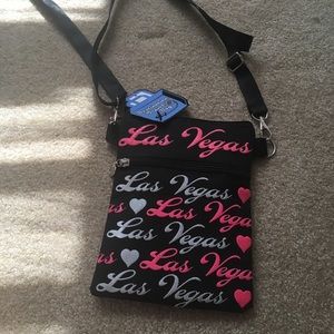 Las Vegas black pink heart crossbody bag purse